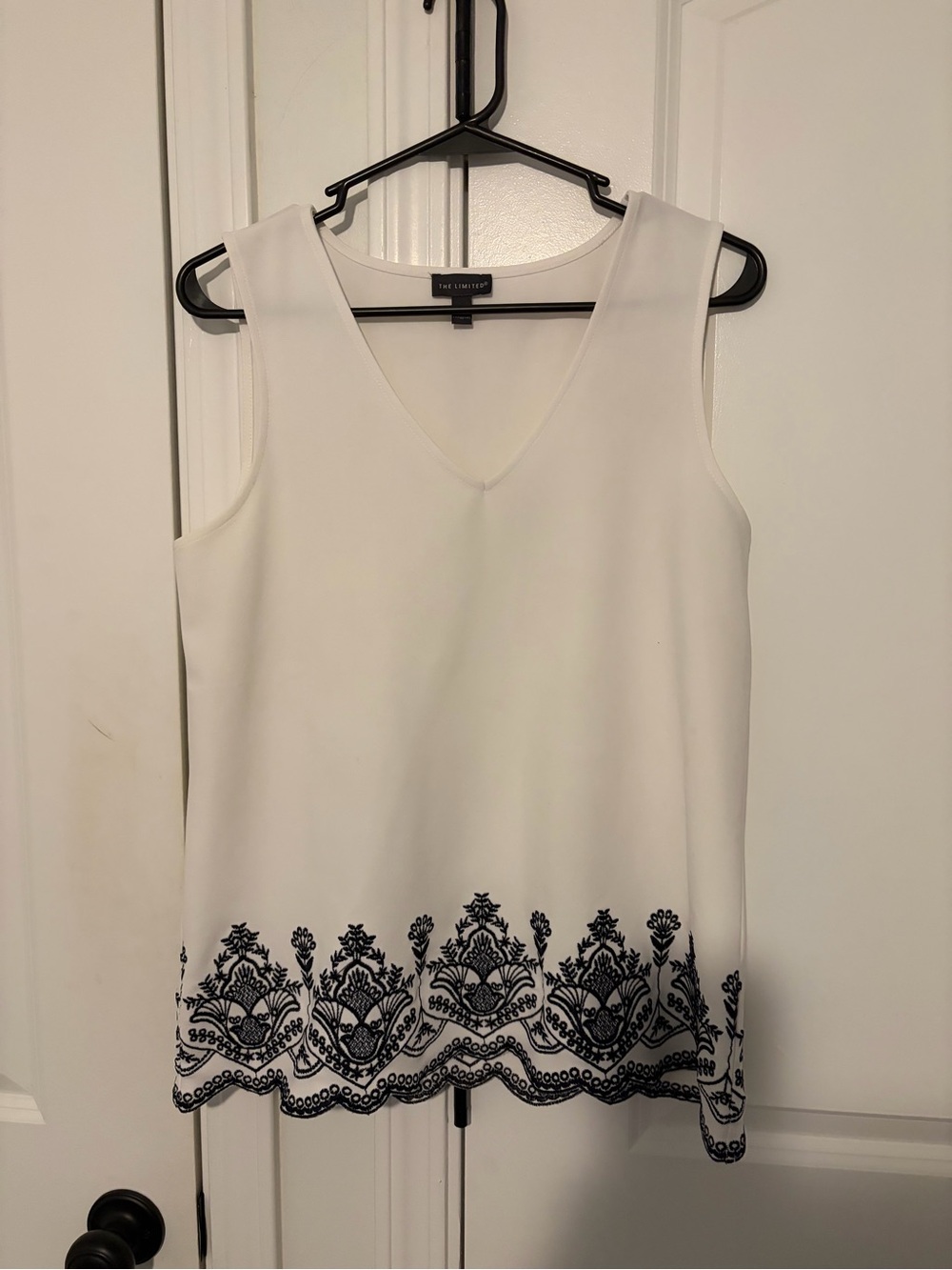 The Limited White V-Neck Tank with Black Embroidered Hem
